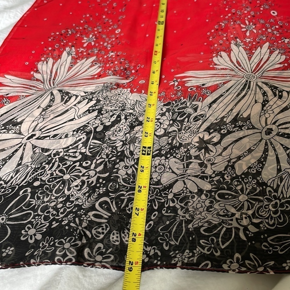 Beautiful Red|Black|Cream | Floral Neck /Hair Scarf | Polyester| 18.5” X 57 “ - Picture 8 of 12